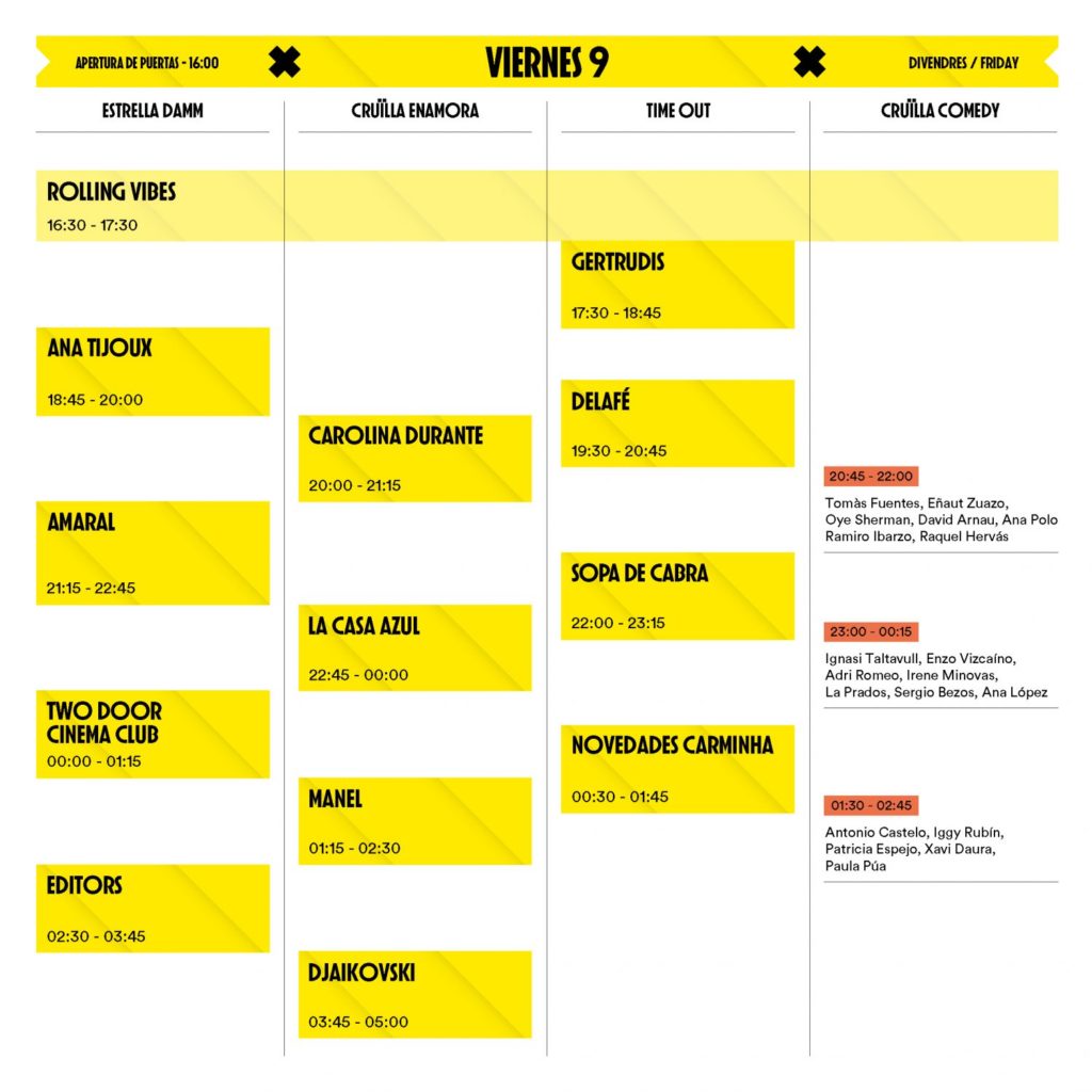 Cruïlla Horarios